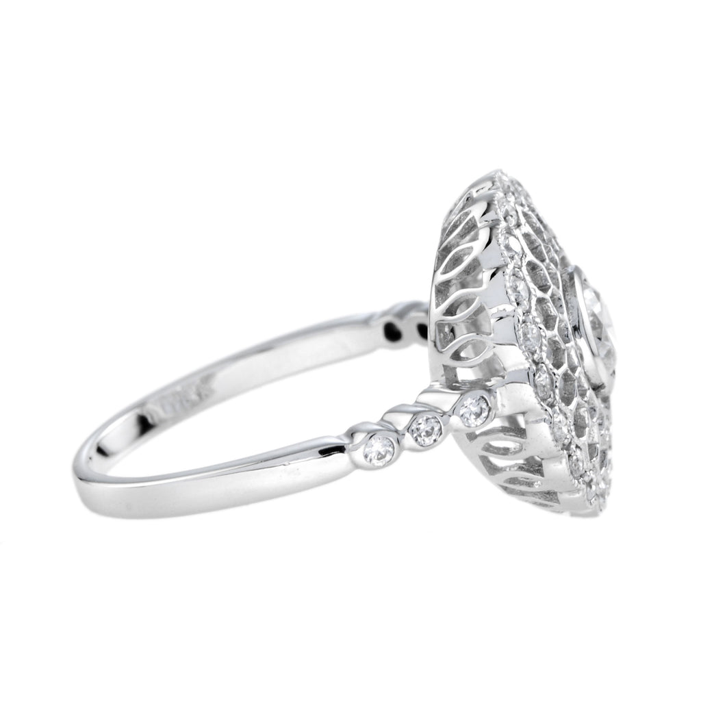 Art Deco Style Diamond Honey Comb Filigree 14K White Gold Ring