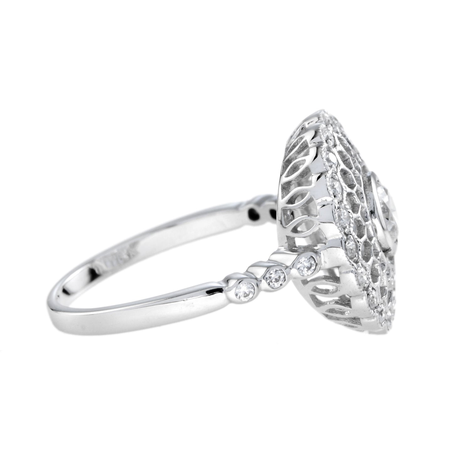 art deco style diamond honey comb filigree 14k white gold ring