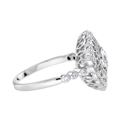 Art Deco Style Diamond Honey Comb Filigree 14K White Gold Ring