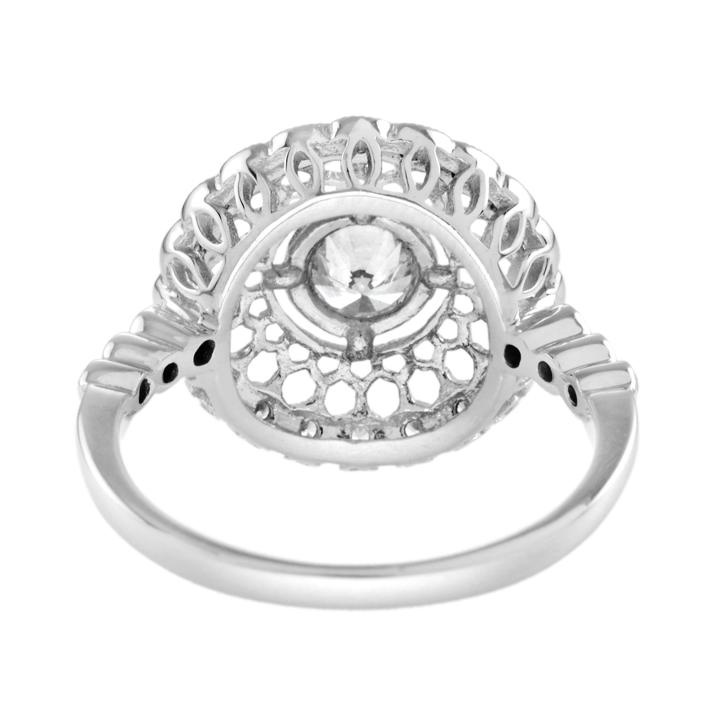 art deco style diamond honey comb filigree 14k white gold ring