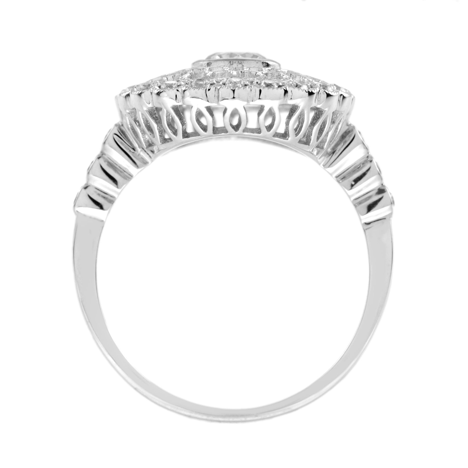 Art Deco Style Diamond Honey Comb Filigree 14K White Gold Ring