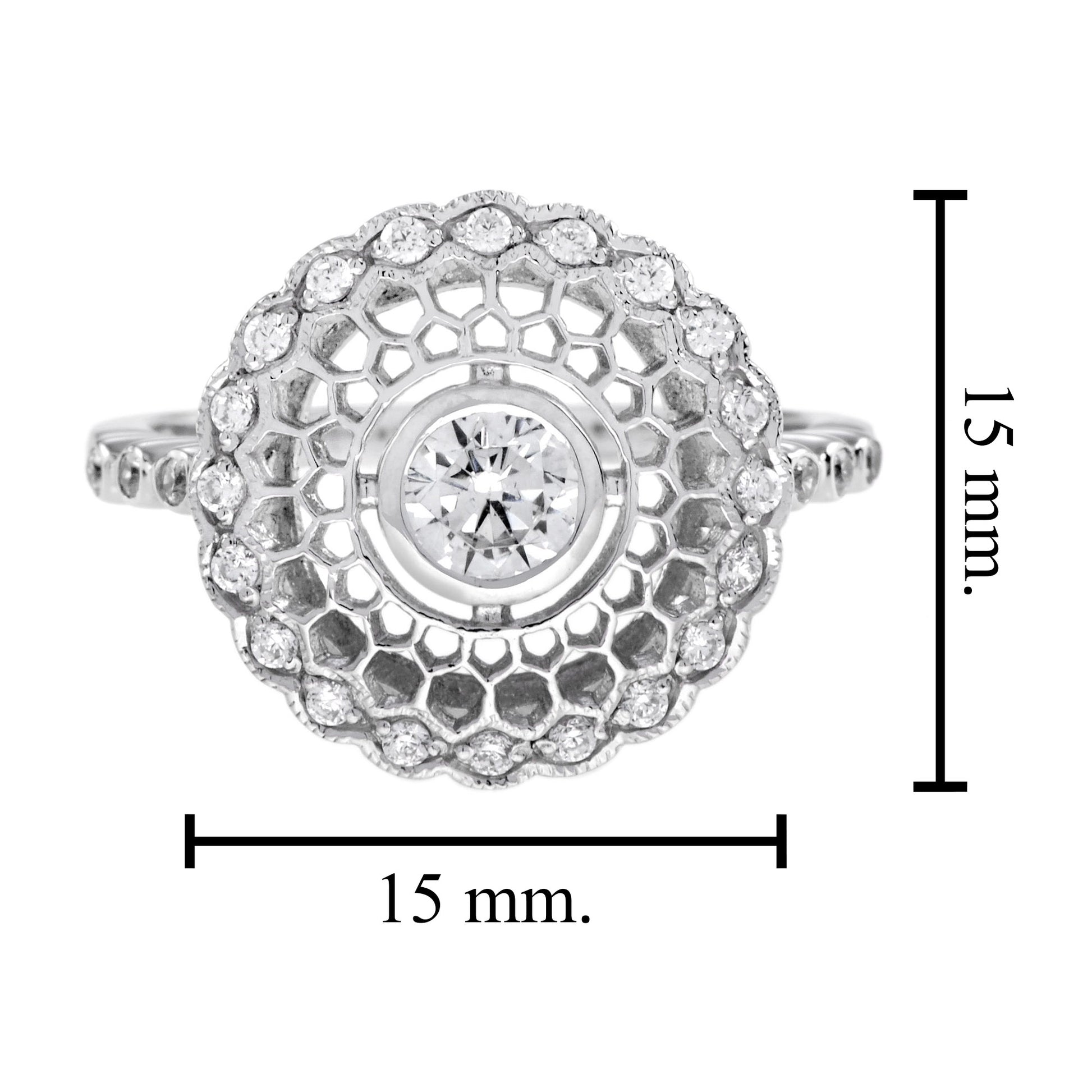 Art Deco Style Diamond Honey Comb Filigree 14K White Gold Ring