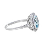 Cushion Blue Aquamarine & Diamond Halo Set 18K White Gold Vintage Style Ring