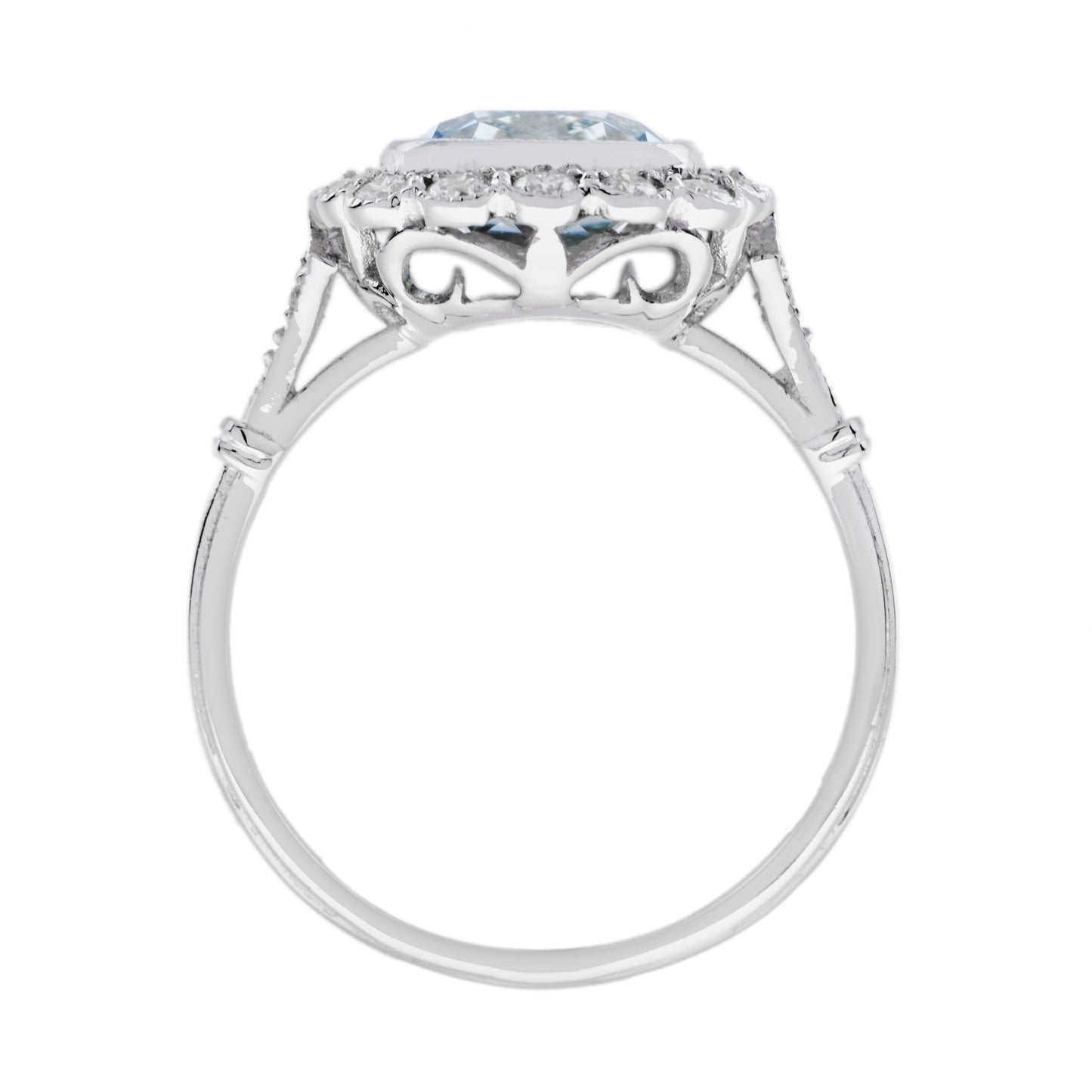 cushion blue aquamarine & diamond halo set 18k white gold vintage style ring