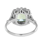 Art Deco Style Cushion Green Amethyst & Diamond Halo Set 18K White Gold Ring