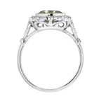 Art Deco Style Cushion Green Amethyst & Diamond Halo Set 18K White Gold Ring