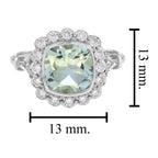 Art Deco Style Cushion Green Amethyst & Diamond Halo Set 18K White Gold Ring