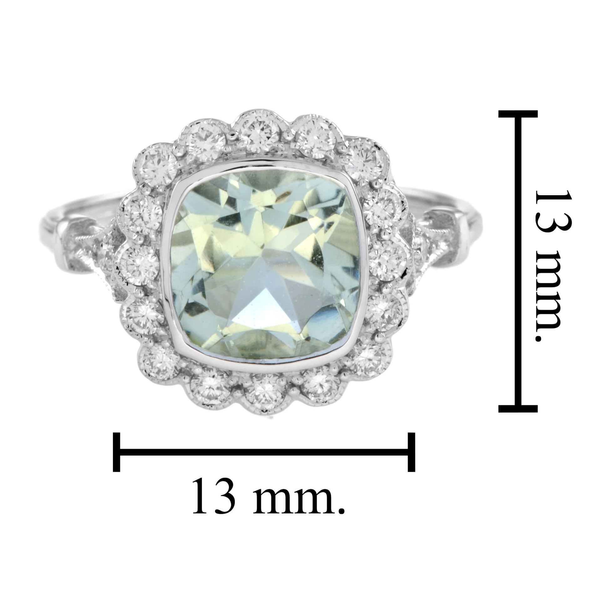 Art Deco Style Cushion Green Amethyst & Diamond Halo Set 18K White Gold Ring