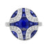 Oval Blue Sapphire & Diamond Art Deco Style Engagement 18K White Gold Ring