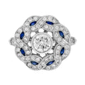 1.19 Ctw Art Deco Diamond & Blue Sapphire 14K White Gold Ring