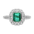 Green Emerald & Diamond Halo Antique Style Engagement 14K White Gold Ring