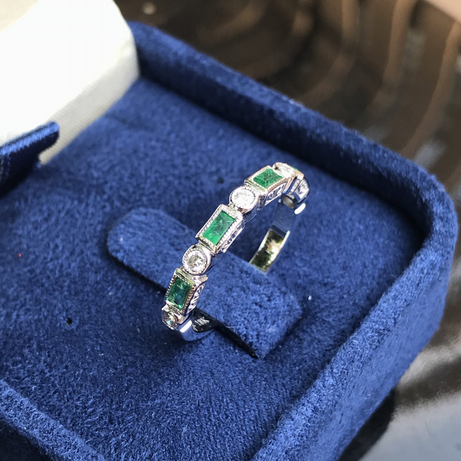 Alternate Baguette Emerald with Round Diamond Half Eternity Ring