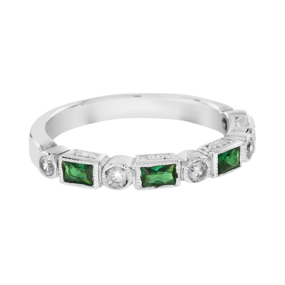 Alternate Baguette Emerald with Round Diamond Half Eternity Ring