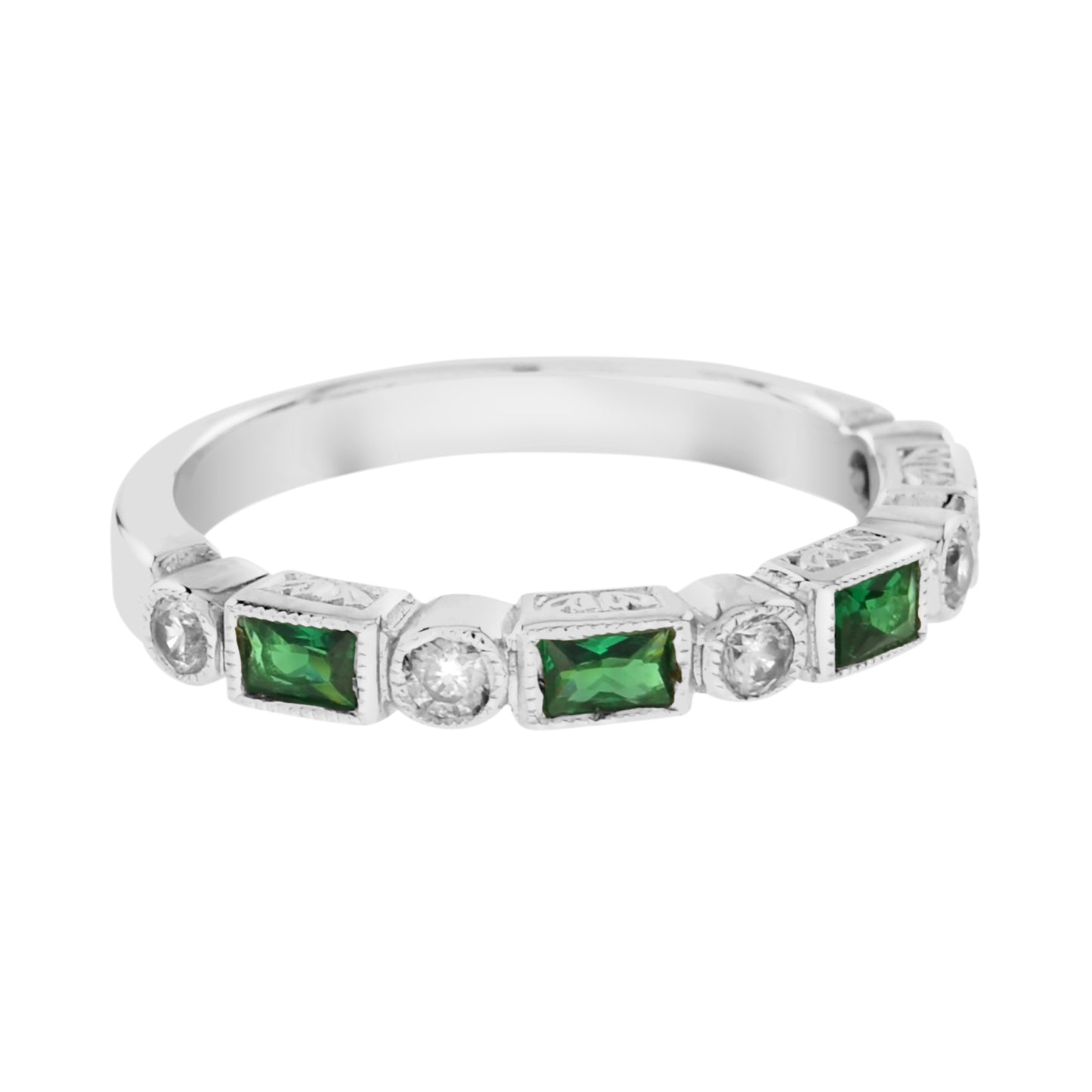 alternate baguette emerald with round diamond half eternity ring