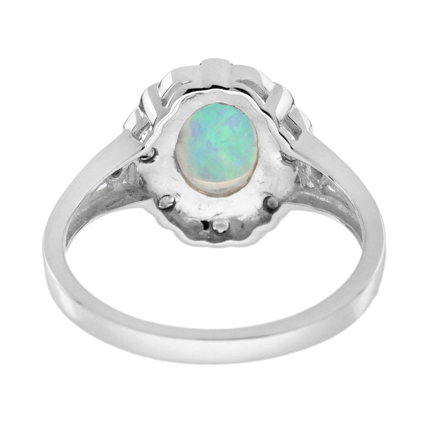 opal & diamond art deco style black enamel halo white gold ring
