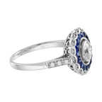 2.54 ctw Art Deco Blue Sapphire & Diamond 14K White Gold Ring