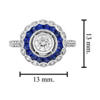 2.54 ctw Art Deco Blue Sapphire & Diamond 14K White Gold Ring