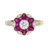 Morning Glory Red Pink Ruby & Round Diamond Art Deco Style 14K Gold Ring