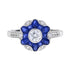 Morning Glory Blue Sapphire & Diamond Art Deco Style 14K White Gold Ring