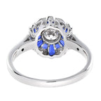 Morning Glory Blue Sapphire & Diamond Art Deco Style 14K White Gold Ring