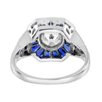 Diamond & Blue Sapphire Fancy Specialty Cut Art Deco Style White Gold Ring