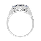 Diamond & Blue Sapphire Fancy Specialty Cut Art Deco Style White Gold Ring