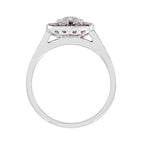 Art Deco Style Diamond & Red Pink Ruby Cushion Shape Halo 18K White Gold Ring