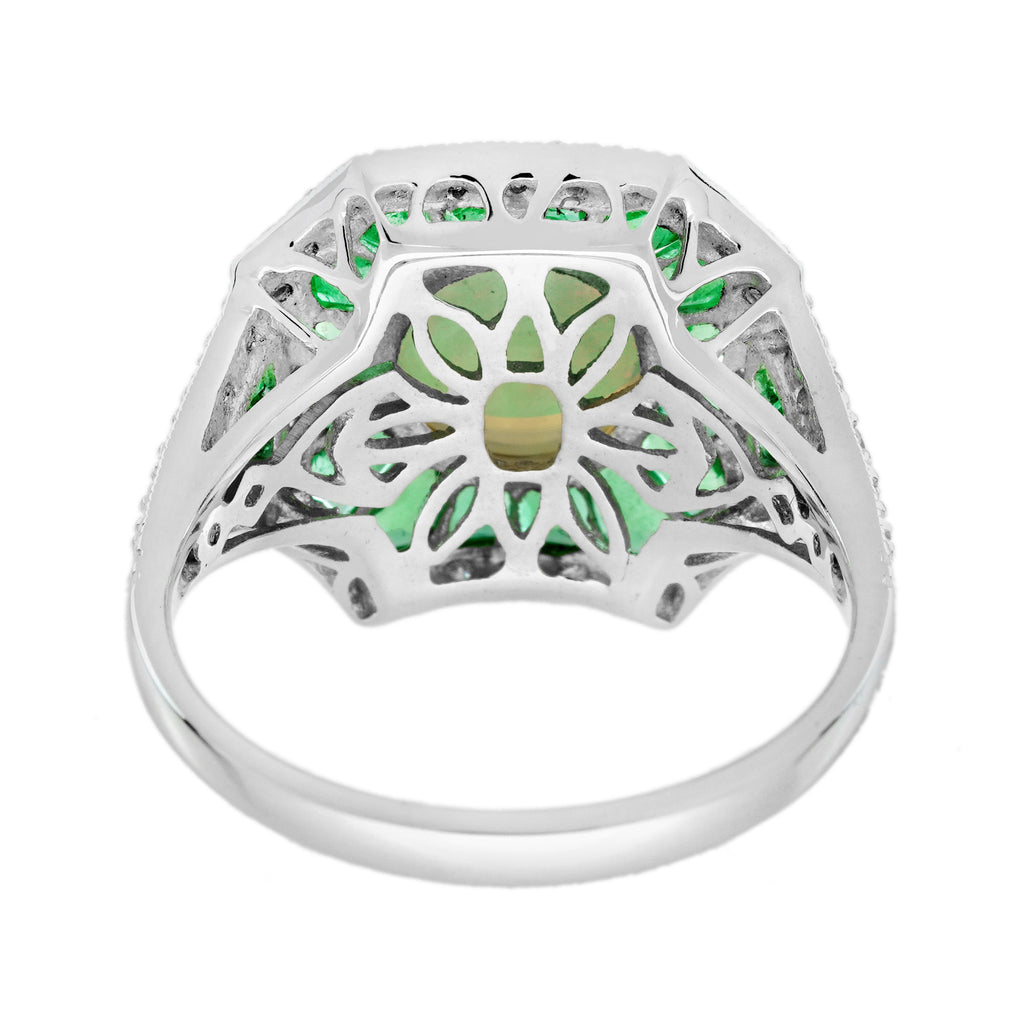 2.58 Ctw Art Deco Diamond & Emerald & Opal Ring