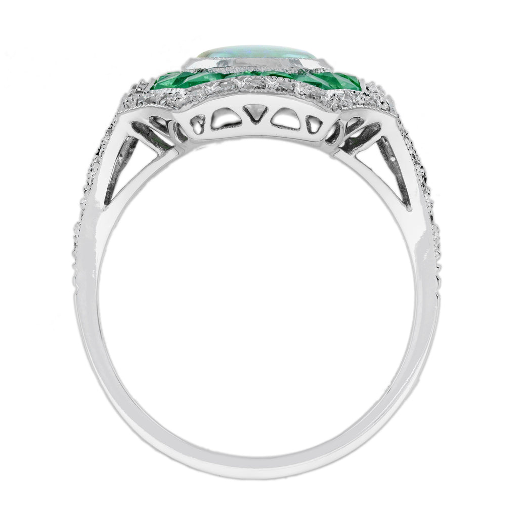 2.58 Ctw Art Deco Diamond & Emerald & Opal Ring