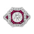 Round Shape Brilliant Cut Diamond & Ruby Art Deco Style 18K White Gold Ring