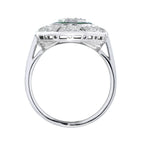 Octagon Shape Diamond & Green Emerald Art Deco Style 14K White Gold Ring