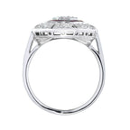Diamond & Red Pink Ruby Art Deco Inspired Style Octagon 14K White Gold Ring