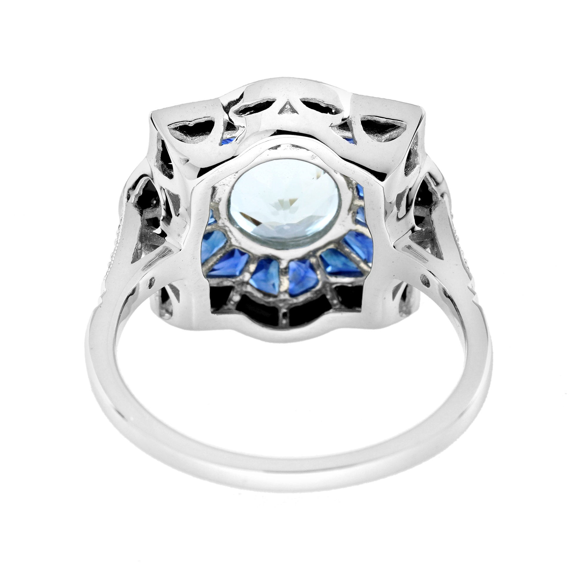 Round Aquamarine Sapphire Onyx Art Deco Style Target Engagement White Gold Ring