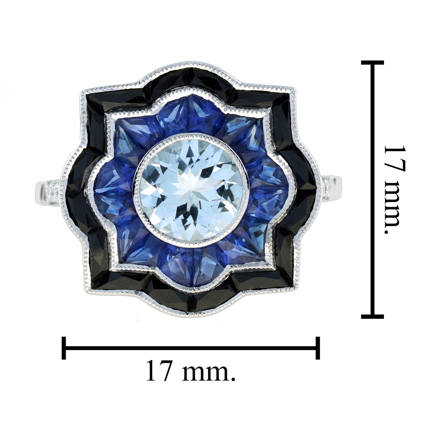 round aquamarine sapphire onyx art deco style target engagement white gold ring