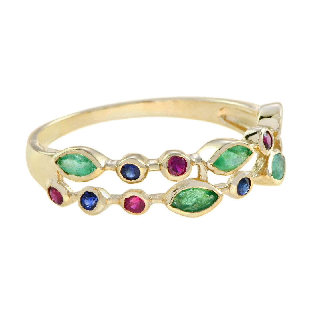 Green Emerald Ruby &amp; Sapphire Nature Inspired Floral Leaf Vintage Style Ring