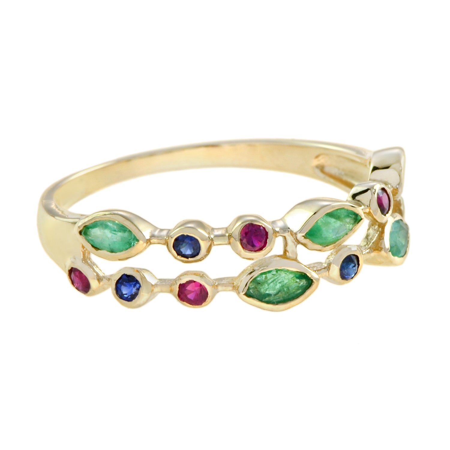 Green Emerald Ruby &amp; Sapphire Nature Inspired Floral Leaf Vintage Style Ring