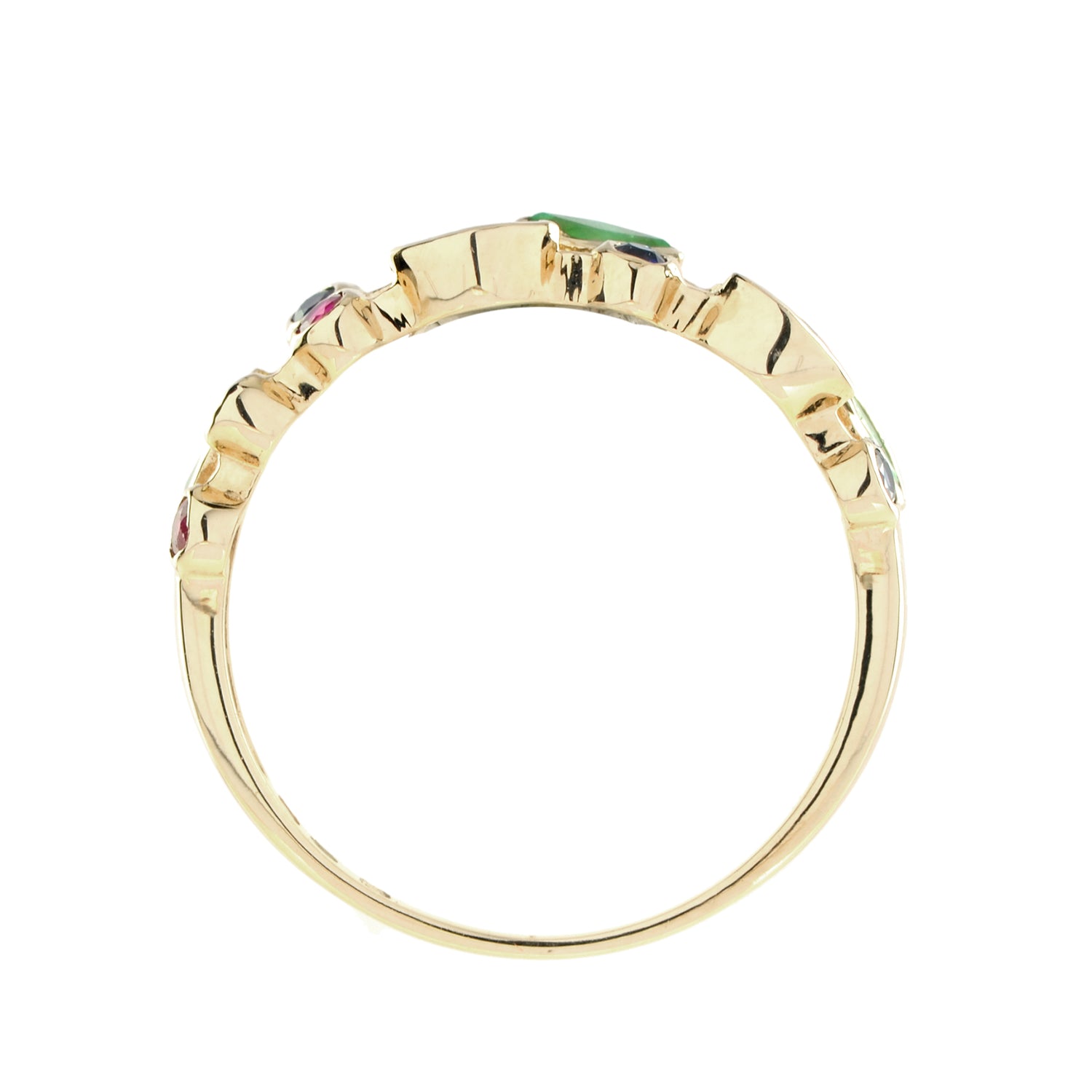 Green Emerald Ruby &amp; Sapphire Nature Inspired Floral Leaf Vintage Style Ring