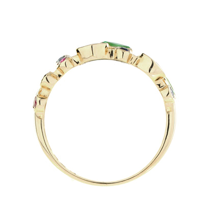 Green Emerald Ruby &amp; Sapphire Nature Inspired Floral Leaf Vintage Style Ring