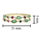 Green Emerald Ruby & Sapphire Nature Inspired Floral Leaf Vintage Style Ring