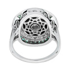 Diamond Onyx Emerald Art Deco Style Target Cocktail 14K White Gold Ring