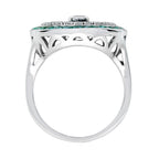 Diamond Onyx Emerald Art Deco Style Target Cocktail 14K White Gold Ring