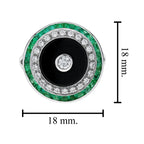 Diamond Onyx Emerald Art Deco Style Target Cocktail 14K White Gold Ring