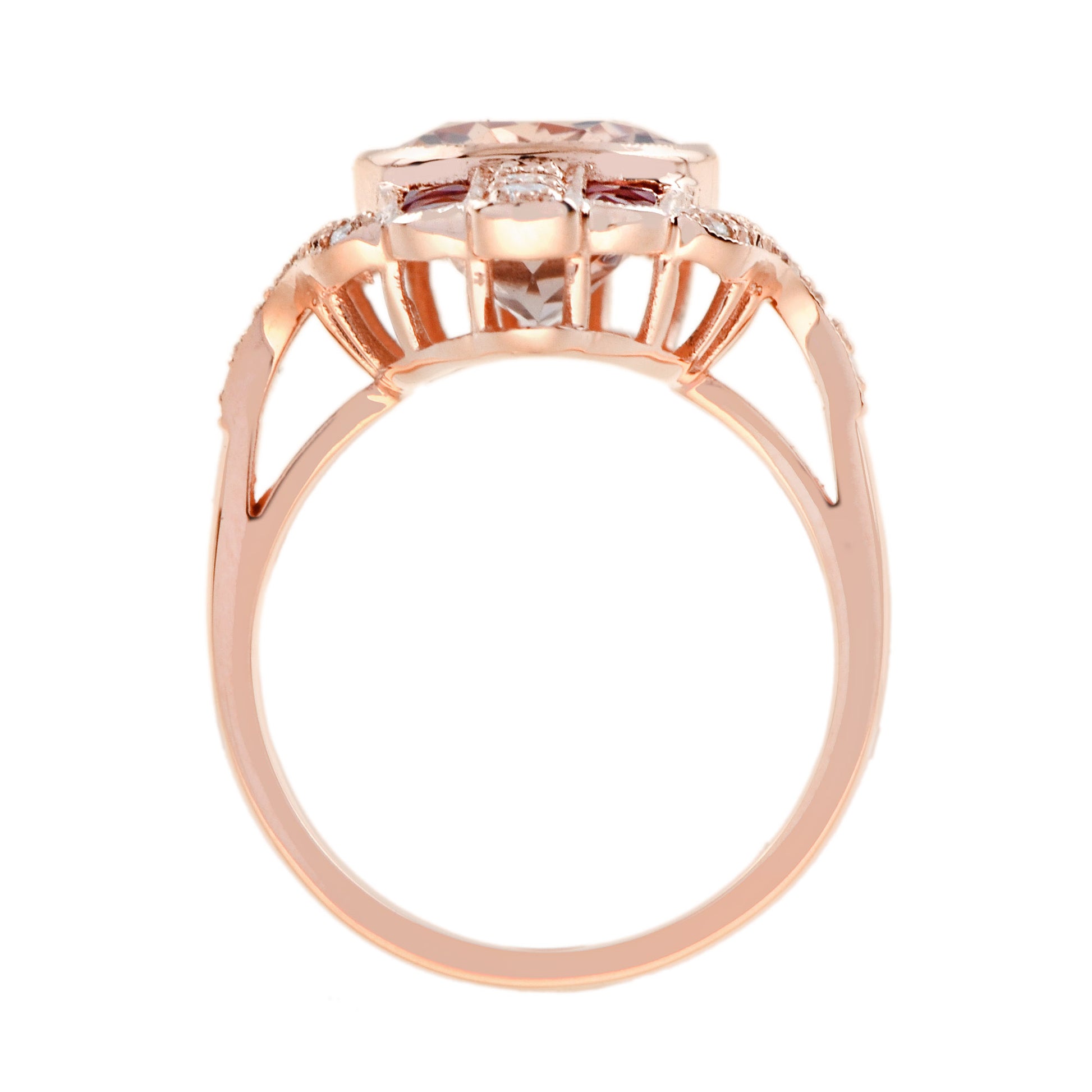 Oval Shape Morganite & Orange Sapphire Diamond Art Deco Style 14K Rose Gold Ring