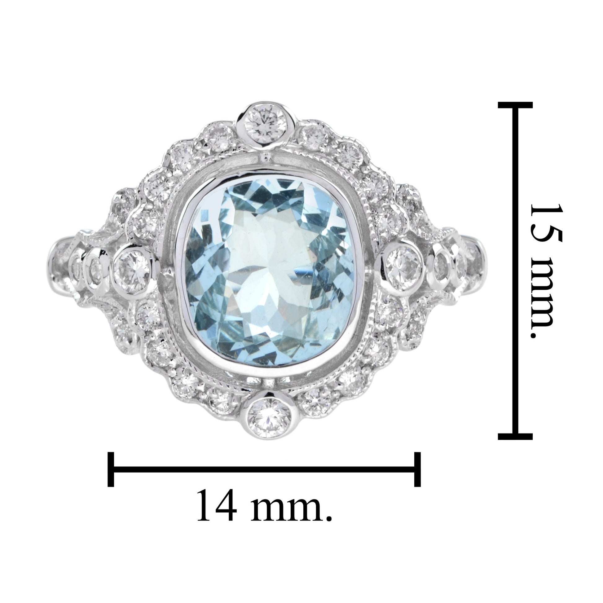 Art Deco Style Cushion Shape Aquamarine with Diamond Halo 18K White Gold Ring