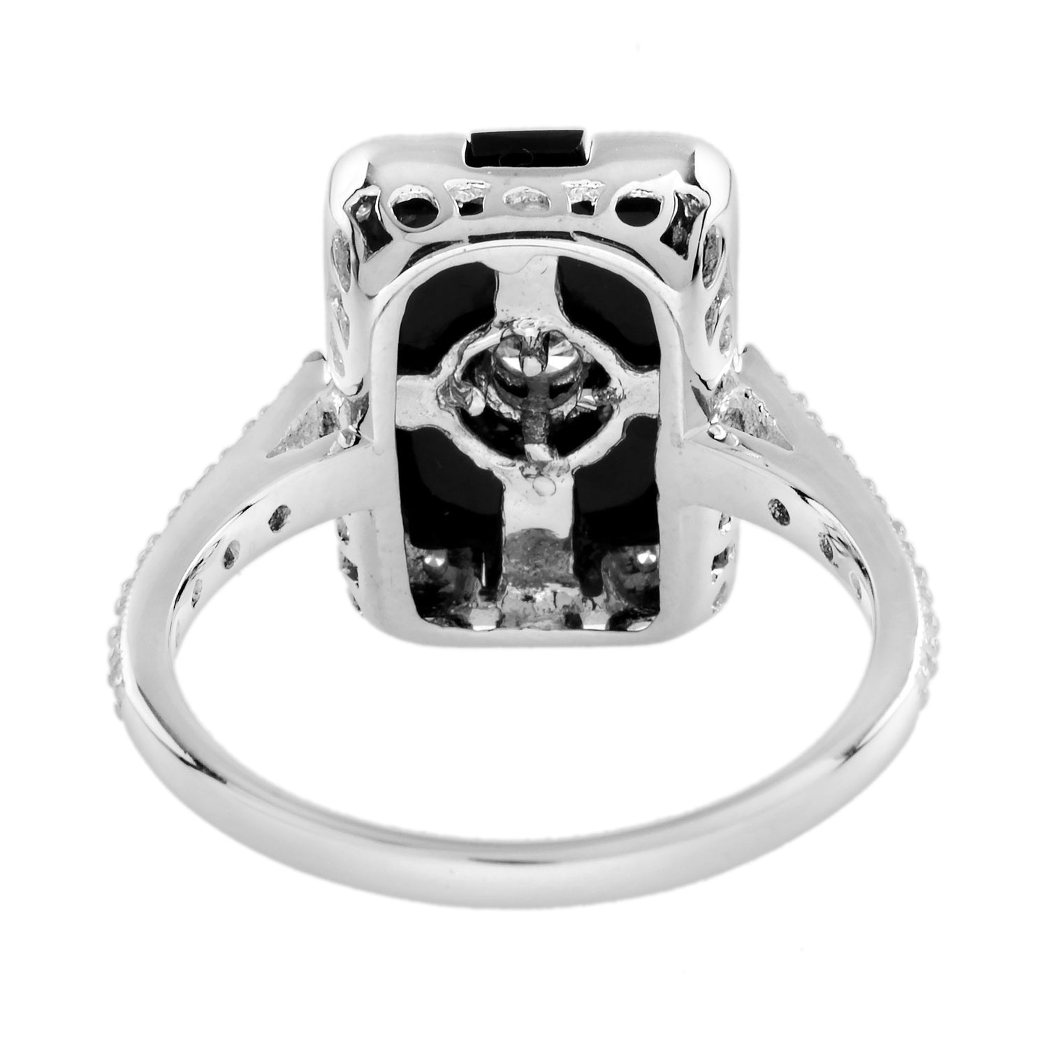 Diamond &amp; Black Onyx Vintage Inspired Art Deco Style White Gold Ring