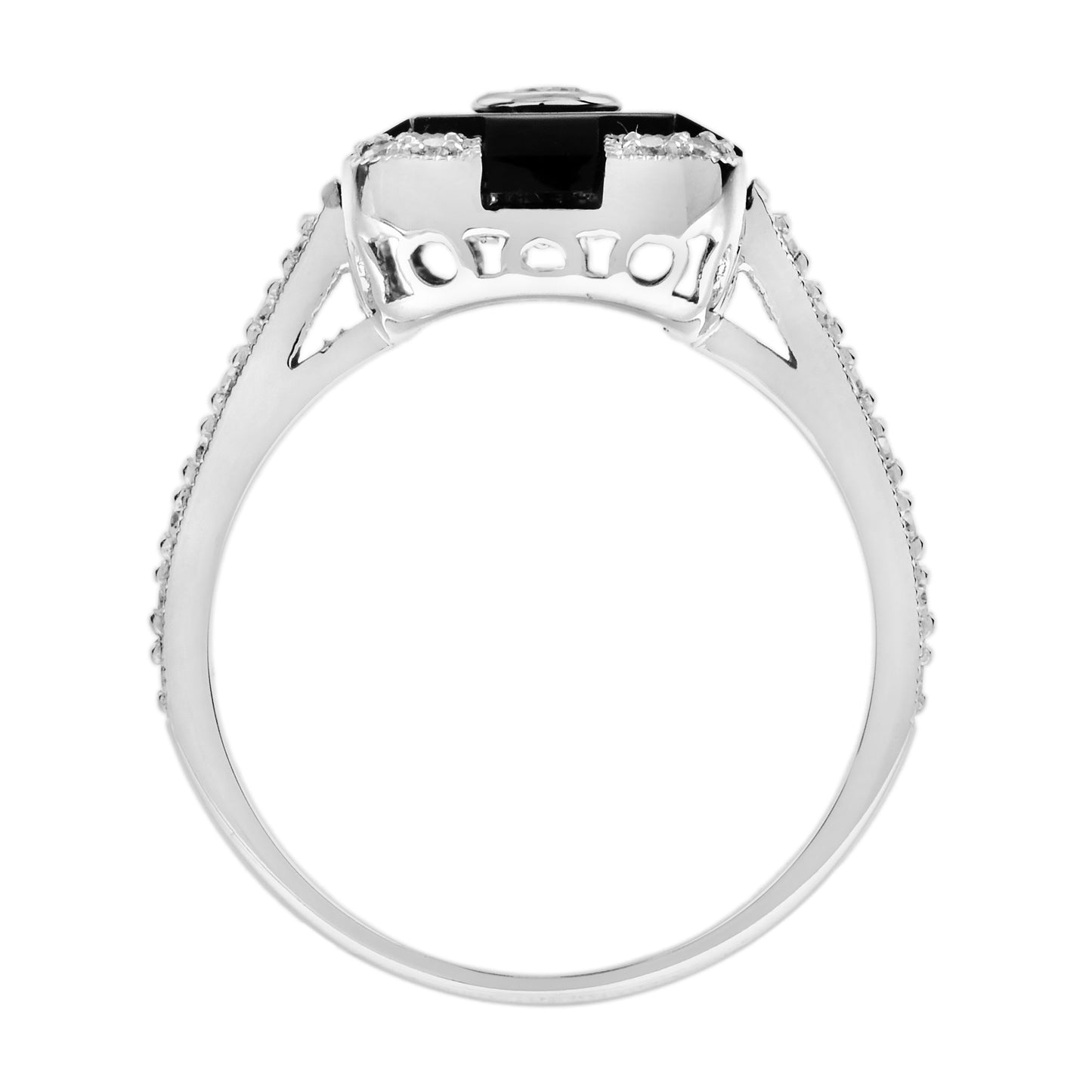 diamond & black onyx vintage inspired art deco style white gold ring