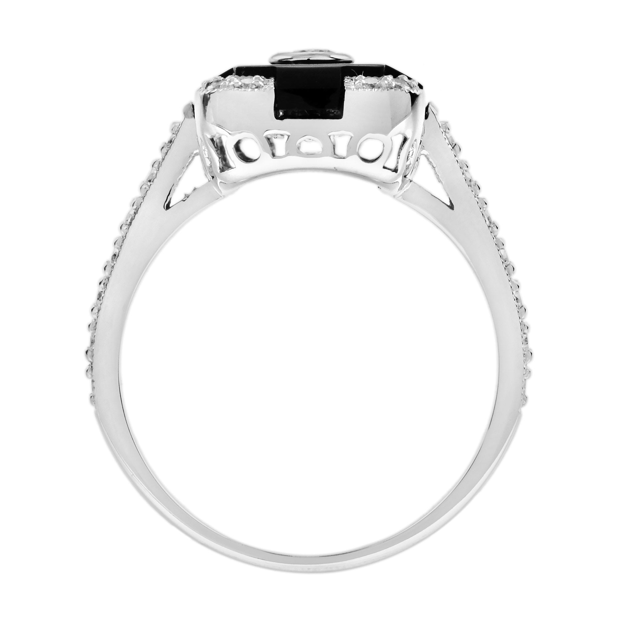 Diamond &amp; Black Onyx Vintage Inspired Art Deco Style White Gold Ring
