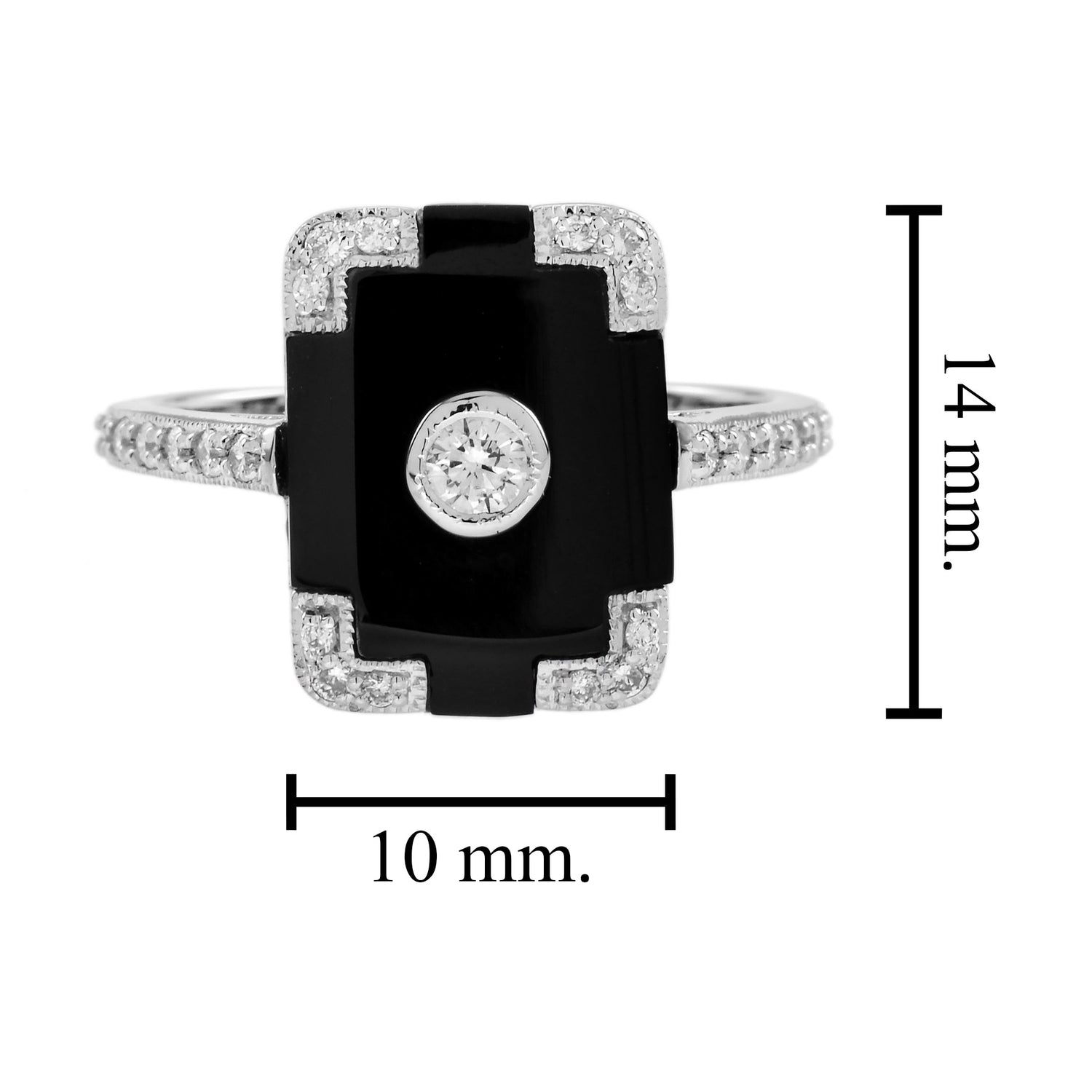 Diamond &amp; Black Onyx Vintage Inspired Art Deco Style White Gold Ring