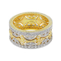 Diamond Floral Wide Wedding Stackable Band 18K White Two Tone Gold Ring