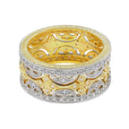 Diamond Floral Wide Wedding Stackable Band 18K White Two Tone Gold Ring